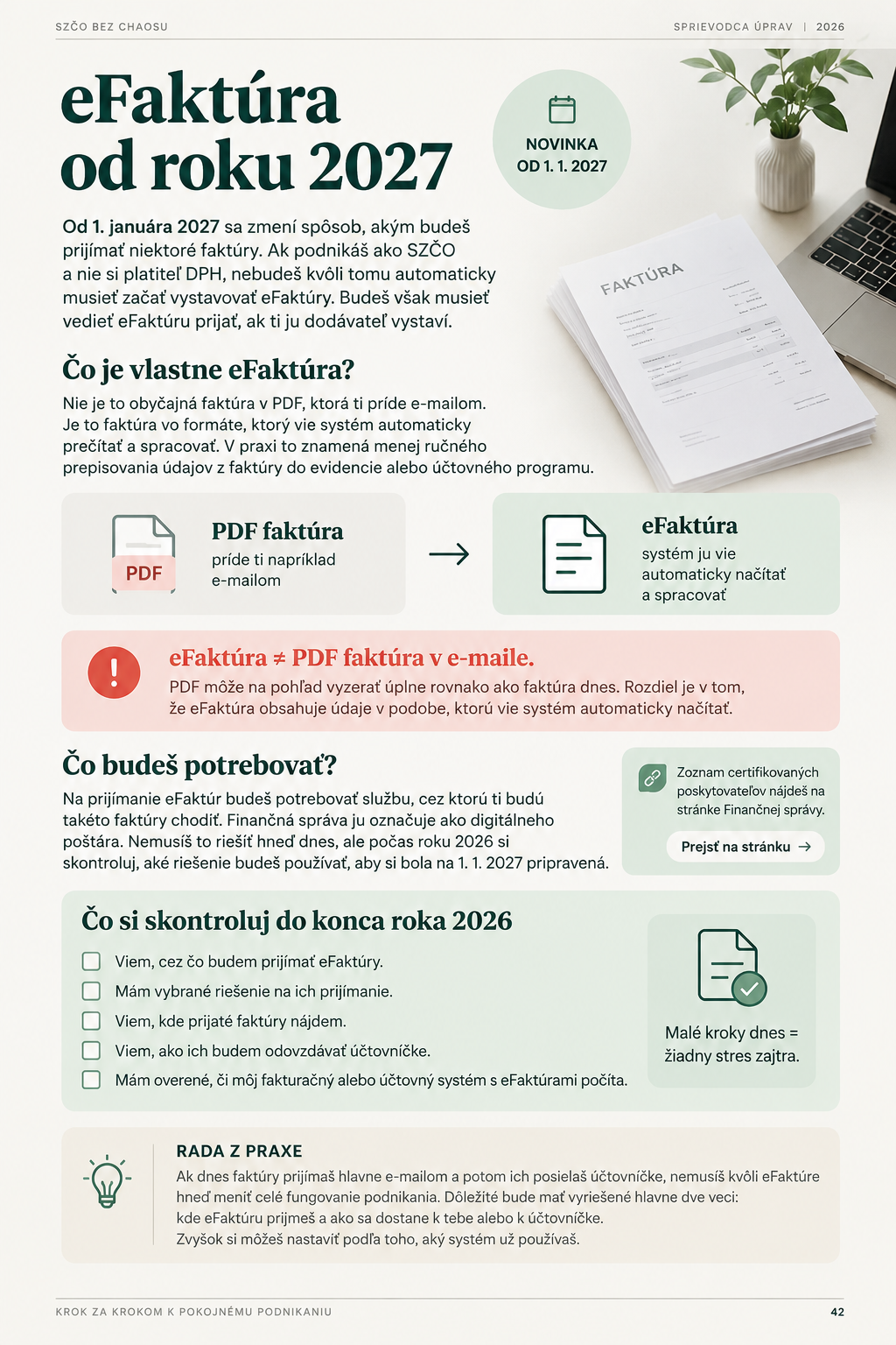Ukážka praktického prehľadu k eFaktúre — SZČO bez chaosu