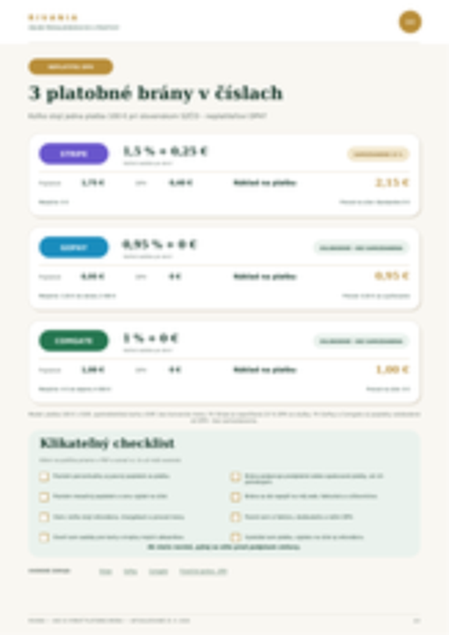 Ukážka druhej strany porovnania platobných brán — prepočet a checklist